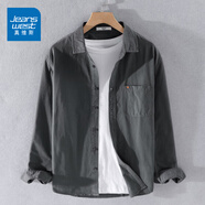 真維斯襯衫男士外套春秋冬季新款韓版潮流百搭純色上衣青年長(cháng)袖外搭汗衫 9357深灰色 XL