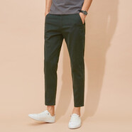 MULONG PRO男士休閑九分褲秋冬透氣水洗褲純棉修身高彈力直筒新款9分小腳褲 軍綠色 九分褲 （夏季薄款） 28