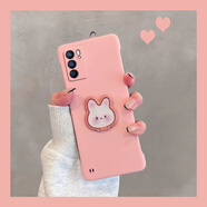 適用opporeno6手機殼6pro新款5g女r65g無邊框opρoreno半包帶支架曲面屏超薄硬殼 粉色硬殼+兔子支架 oppo reno6Pro