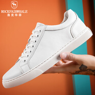 洛克華菲（Rock Fairwhale）真皮板鞋男英倫大牌平底運動休閑鞋系帶小白鞋 R53956 白色 41