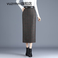 vuzrmm輕奢女裝品牌格子毛呢一步裙秋冬中長(cháng)款半身裙女2021新款高腰格紋包臀開(kāi)叉裙子 淺色格子-毛呢面料(裙長(cháng)79cm) M腰圍2.0尺
