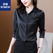 羅蒙杭州重磅長袖真絲出口襯衫女士襯衣春夏寬松顯瘦休閑職業(yè)氣質(zhì)上衣 高端品牌黑色【高品質(zhì)服飾】+高檔品牌 L 105-115斤+高檔品牌