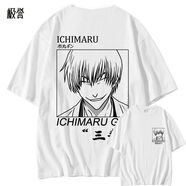 洛必達死神護庭十三隊隊長(cháng)T恤藍染動(dòng)漫情侶裝男女棉短袖寬松印花上衣 市丸銀 白 S