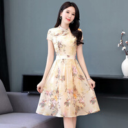 楚馨改良版高考旗袍連衣裙女2026夏季新款女裝修身中國風(fēng)中長(cháng)裙漢服女 古典黃 M