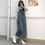 傳祺威登 適合胯大腿粗大碼牛仔背帶裙女2023新款寬松遮肉吊帶百搭連衣裙 深藍色 2XL