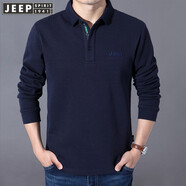 JEEP SPIRIT吉普休閑純棉長(zhǎng)袖t恤寬松厚款秋季翻領(lǐng)羅紋體恤開衩純色繡標(biāo)上衣 寶藍(lán) 厚款 2XL (185) /104A建議165-175斤