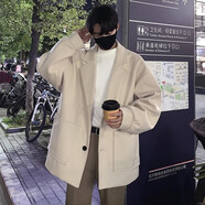 舉風(fēng)oversize復古毛呢大衣男短款秋冬款雙排扣潮胖人寬松痞帥外套男 J555杏色 5XL【210-230斤】可穿