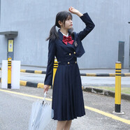 【JK制服官方】護奶裙JK現(xiàn)貨基礎款雙色女長裙優(yōu)等生jk無袖連衣裙百褶裙正版學生卡奶裙學院風套裝 藏藍小外套 M
