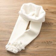 珊詩(shī)麗（SexeMara）秋冬加絨女童打底褲棉質(zhì)兒童加厚一體絨大PP褲寶寶連褲襪九分花邊 白色 S/80-90cm