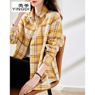 熒蒂格子襯衣2025春秋裝新寬松簡(jiǎn)約落肩長(cháng)袖單排扣襯衣女短外套 黃色 L