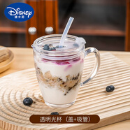 迪士尼（Disney）鋼化玻璃杯防摔家用兒童牛奶杯刻度喝水杯子女可加熱奶粉杯 鋼化杯(透明)+蓋+吸管