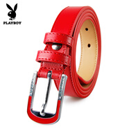 花花公子皮帶女款真皮針扣2025新款腰帶女式牛皮褲帶女配裙子牛仔裙帶白色 （紅色 帶寬2.5CM）其他長(cháng)度咨詢(xún) 110cm
