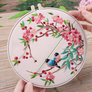 東方美繡刺繡diy手工自繡成人初學(xué)者團(tuán)扇絲帶繡蘇繡古風(fēng)繡品自己手工刺繡 鳥語花香材料包贈(zèng)20CM仿竹繡繃
