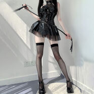 奈久留美小惡魔皮裙亮面PU掛脖綁帶短裙套裝日系jk制服COS二次元女裝 蝙蝠小惡魔-黑+黑1絲