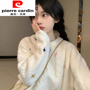 皮爾卡丹（pierre cardin）日系復古可愛軟糯麻花毛衣女春秋慵懶風寬松套頭外穿加厚針織上衣 米白色 S