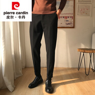皮爾卡丹 高檔男裝垂感毛呢褲男寬松秋冬季九分西褲修身加厚款彈力大碼休閑直筒長褲針織 黑色九分褲 30碼(120斤)