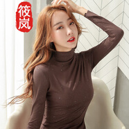 筱嵐 春夏莫代爾長(zhǎng)袖T恤女半高領(lǐng)打底衫女2022春新款修身內(nèi)搭上衣百搭 咖啡色 M（91-105斤）