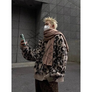 歐洛狄新款美式豹紋設計圓領(lǐng)毛衣針織衫男韓版痞帥寬松潮牌情侶秋冬外套 咖色毛衣 M