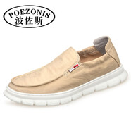 波佐斯（POEZONIS）男鞋夏季透氣男士輕便軟底帆布鞋一腳蹬懶人休閑布鞋百搭潮鞋子 駝色 42