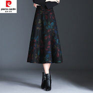 皮爾卡丹（pierre cardin）A字裙毛呢冬裙裙子長裙格子半裙秋冬百褶擺裙女半身裙2024新款冬 樹葉花(5970A) 2XL 腰圍2尺3