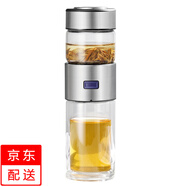益馨榮 一鍵茶水分離泡茶杯便攜式功夫茶具辦公雙層玻璃杯 銀色-分離泡茶杯 400ml