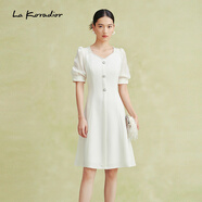 拉珂蒂（La Koradior）[商場(chǎng)同款]夏季通勤新款三醋酸釘珠洋裝連衣裙 本白色 2XL