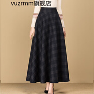 vuzrmm輕奢品牌潮牌秋冬新款女裝毛呢格子半身裙長裙復(fù)古高腰顯瘦a字裙中長款大擺裙子 咖色方格 XL2.2-2.3尺長度85