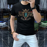 匡都（KRDUGBR）香港潮牌短袖T恤男輕奢夏季男裝燙鉆印花圓領(lǐng)半袖打底衫冰絲免燙 黑色A53 M 【90-110斤】