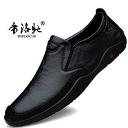 帝洛馳（DILUOCHI）新款真皮豆豆鞋男皮鞋英倫男士頭層牛皮套腳潮流休閑青年樂福鞋子 黑色 40皮鞋碼