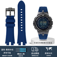 老皮匠適配卡西歐PROTREK表帶PRW3000/3100/6000/6100Y防水硅膠手表帶男 藍(lán)色-黑色針扣 24mm