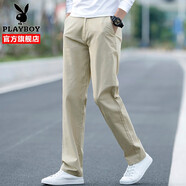 花花公子（PLAYBOY）休閑褲男褲子商務(wù)夏季男士時(shí)尚寬松直筒長(cháng)褲彈力潮流百搭男褲 6602卡其色四季款 31