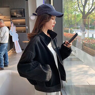 樂(lè)雅秀短款運(yùn)動(dòng)外套女2025春夏新款棒球服休閑顯瘦夾克開(kāi)衫上衣寬松百搭 黑色 S 【85--100斤】