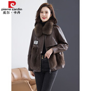 皮爾卡丹（pierre cardin）皮草羽絨服外套女年輕款新款皮衣短款真狐貍毛皮毛一體小個子外套 巧克力色 2XL