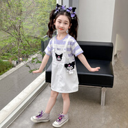 丹鳥(niǎo)王庫洛米連衣裙女童洋氣裙子女孩新款短袖夏裝兒童假兩件公主裙可愛(ài) 庫洛米紫色連衣裙 120 碼