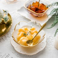 佳億廚連 甜品碗 燕窩碗玻璃碗水晶碗糖水碗沙拉碗 日式金邊花邊小碗 金櫻花碗+蝴蝶金圓盤(pán)+金櫻花勺