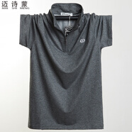 適合胖子穿的短袖衣服裝加肥加大短袖T恤男特大碼肥佬拉鏈翻領(lǐng)運(yùn)動男裝立領(lǐng)半袖POLO 深灰色 XL