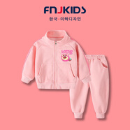 FNJ KIDS童裝女童套裝秋裝新款小童甜美百搭寶寶衣服休閑兒童兩件套 小熊套裝粉色（現貨直發(fā)） 100 cm(建議身高90-100cm)