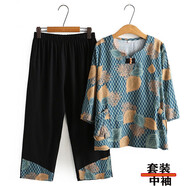 音藻老人衣服女60到70一80歲老年人衣服奶奶款夏裝服裝夏天老太太套裝 花色九【中袖T恤+9分褲子】套裝 2XL 【105斤-115斤】