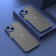 迅炫 蘋(píng)果15/14手機殼全包防摔套iPhone13ProMax透明磨砂簡(jiǎn)約潮牌網(wǎng)紅硬殼男女款 蘋(píng)果13 藍色 【鏡頭保護殼】
