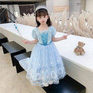 蓓然美冰雪奇緣公主裙女童連衣裙愛(ài)莎公主裙長(cháng)裙生日禮物聚會(huì )禮服演出服 公主裙+披紗+皇冠+魔法棒 120碼