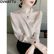 歐麥圖（OVMATTU）輕奢潮牌女氣質(zhì)襯衣長袖白色小衫設(shè)計(jì)感上衣女裝2023年新款內(nèi)搭雪 杏色 L