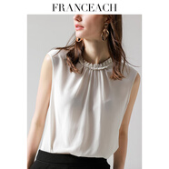 法涵意弛2025夏新款圓領(lǐng)無(wú)袖真絲T恤女白色OL氣質(zhì)桑蠶絲上衣女 白色 L