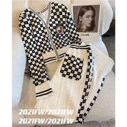 貝吉棋小香風(fēng)針織套裝春季2022年新款女感開衫闊腿褲名媛氣質(zhì)兩件套 A款格子【兩件套】 2XL 建議125-135斤