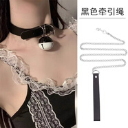 銀瑜七夕送女友禮物蕾絲項鏈小鈴鐺頸帶頸鏈脖子貓耳朵掛脖成年禮物 黑粉色項圈+鏈條組合-YU202D