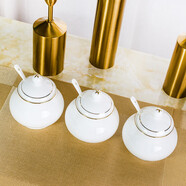 福恩世陶瓷調料罐骨瓷廚房調味盒家用創(chuàng  )意鹽糖味精調料盒調味罐瓶單個(gè)裝 金邊—圓形調料罐3只（送勺）