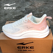 ERKE女鞋網(wǎng)紗透氣緩震回彈競速跑步鞋紅星輕便軟底回彈百搭運(yùn)動鞋 微晶白蜜桃粉 38