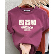 恒源祥2025新款正肩磨毛短袖T恤女時(shí)尚百搭加厚上衣純棉打底衫春秋冬季 樹(shù)莓粉色（方格跳跳虎款 磨毛款 XL