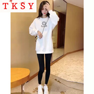 TKSY搭配鯊魚(yú)褲的上衣包臀中長(cháng)款衛衣打底衫女秋冬遮屁股內搭長(cháng)袖T恤 白色(黑-笑臉Smile字母)【春秋/ L 113-125斤