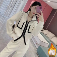 貝吉棋春季套裝女新款韓系氣質(zhì)名媛小香風(fēng)棋盤格外套闊腿褲兩件套裝 白色套裝2 XL 《建議115-125斤》