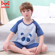 猫人儿童睡衣纯棉男童短袖套装夏季薄款中大童家居服 蓝色熊猫 160